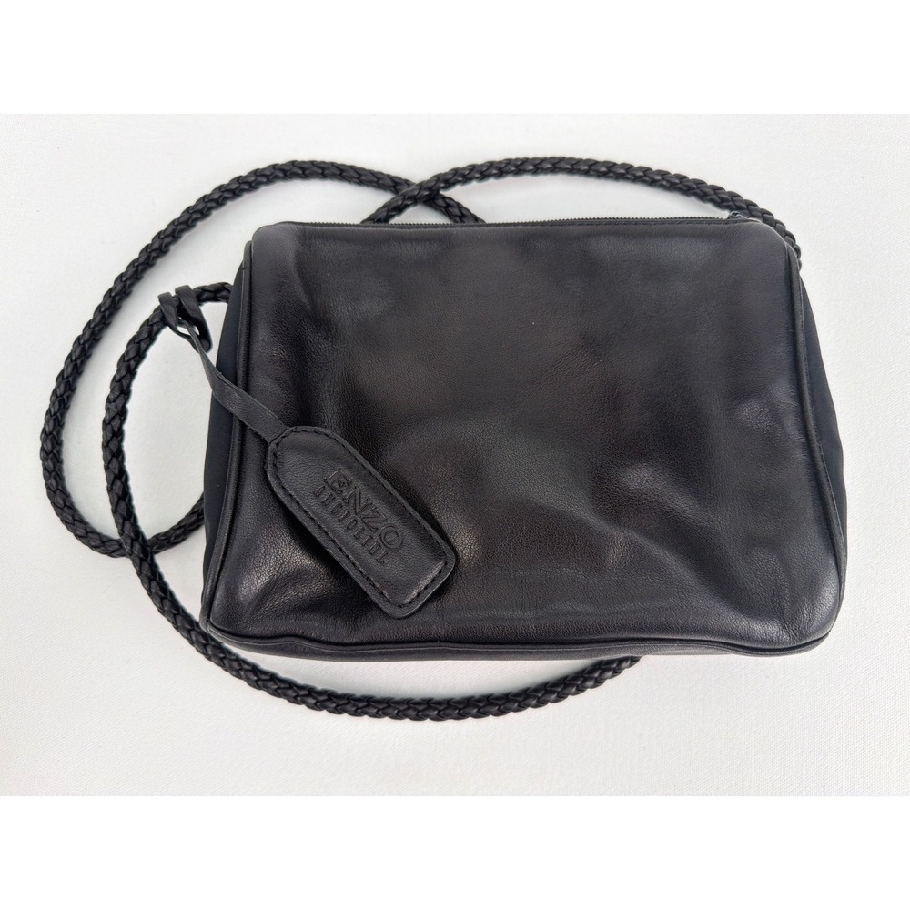 Enzo Angiolini Crossbody Bag Women Small Black Leather Braided Strap